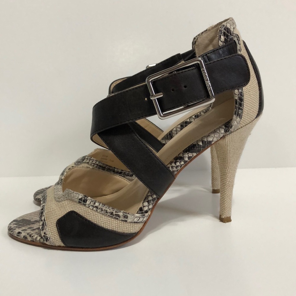 Calvin Klein Zahara Linen Leather Snakeskin Heels